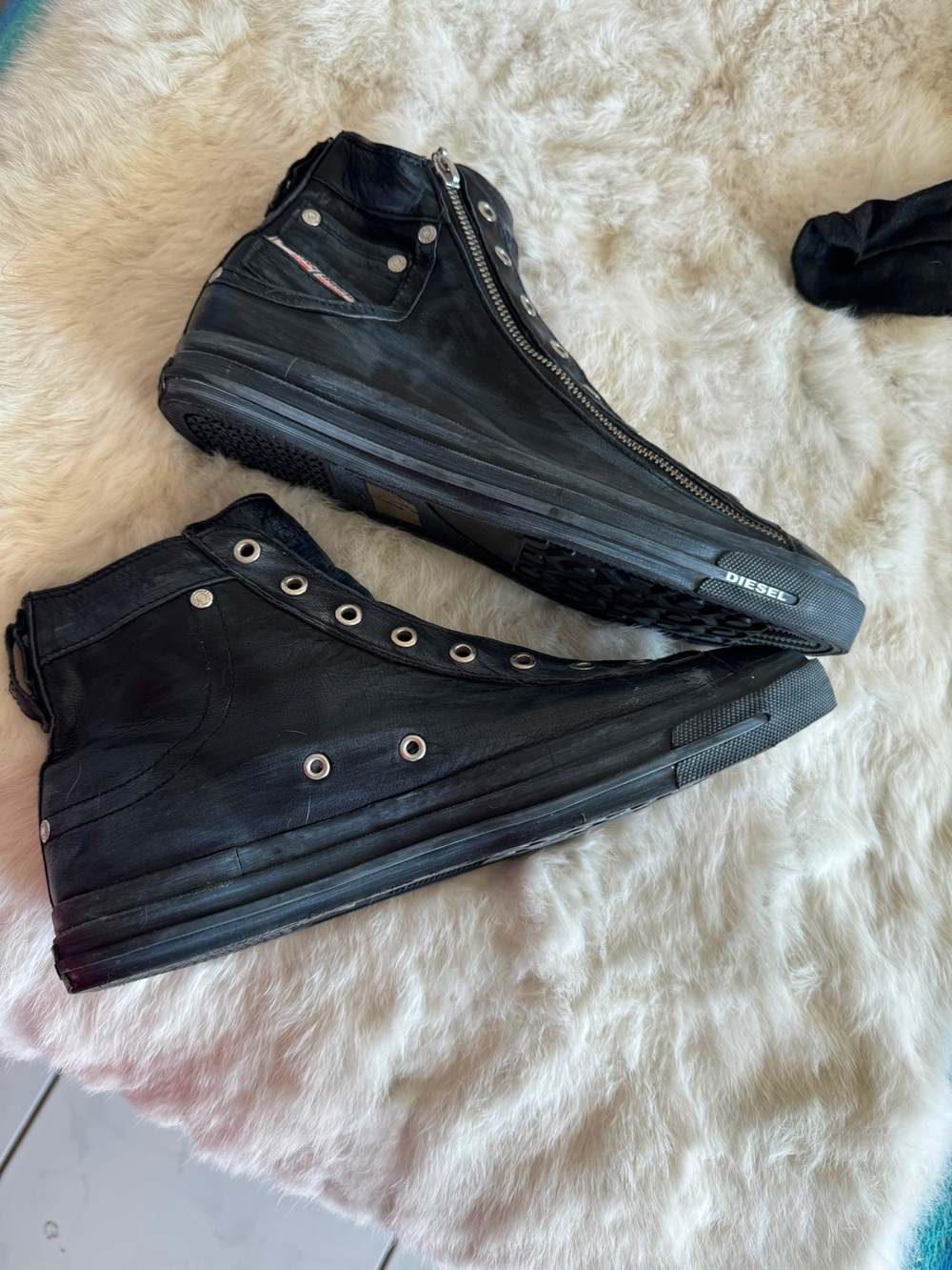 Diesel Black High-Top Canvas Zip Sneakers
